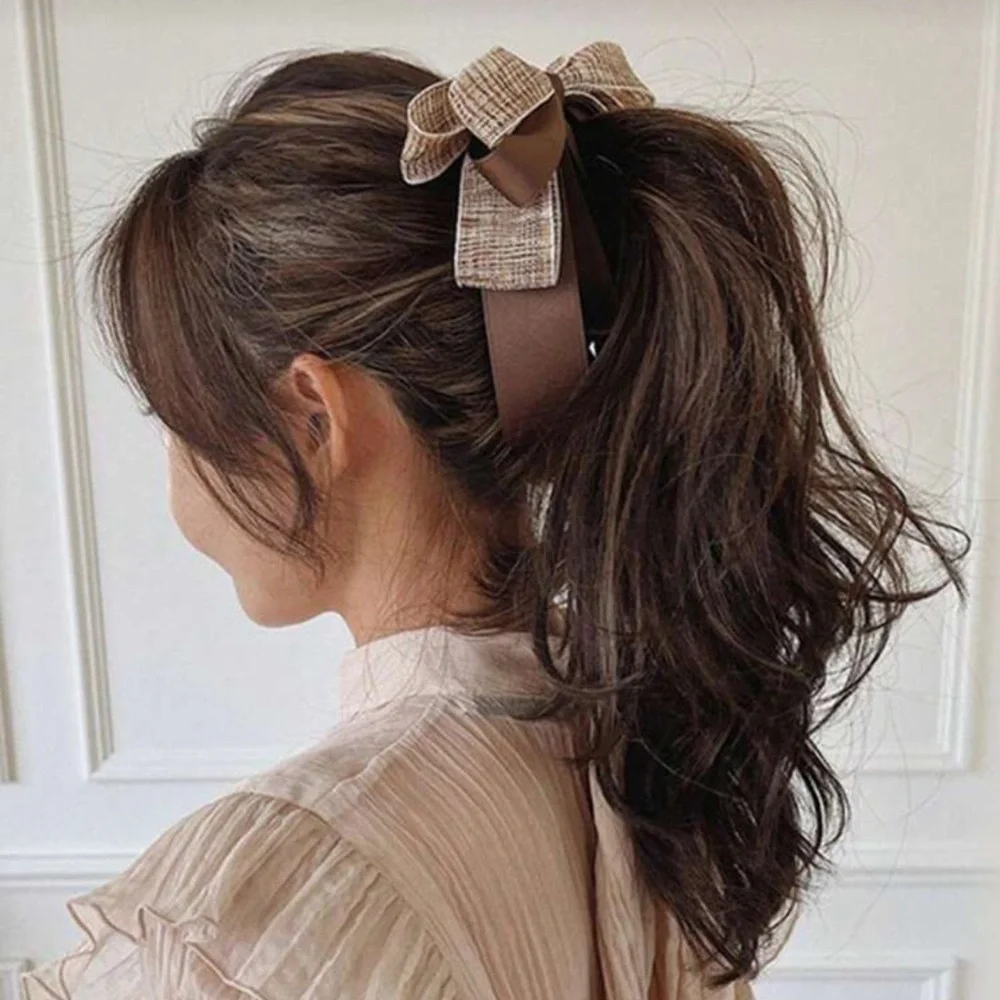 Ribbon Bow Banana Hair Clips For Women Girl,1PC Vertical Ponytail Claw Clip